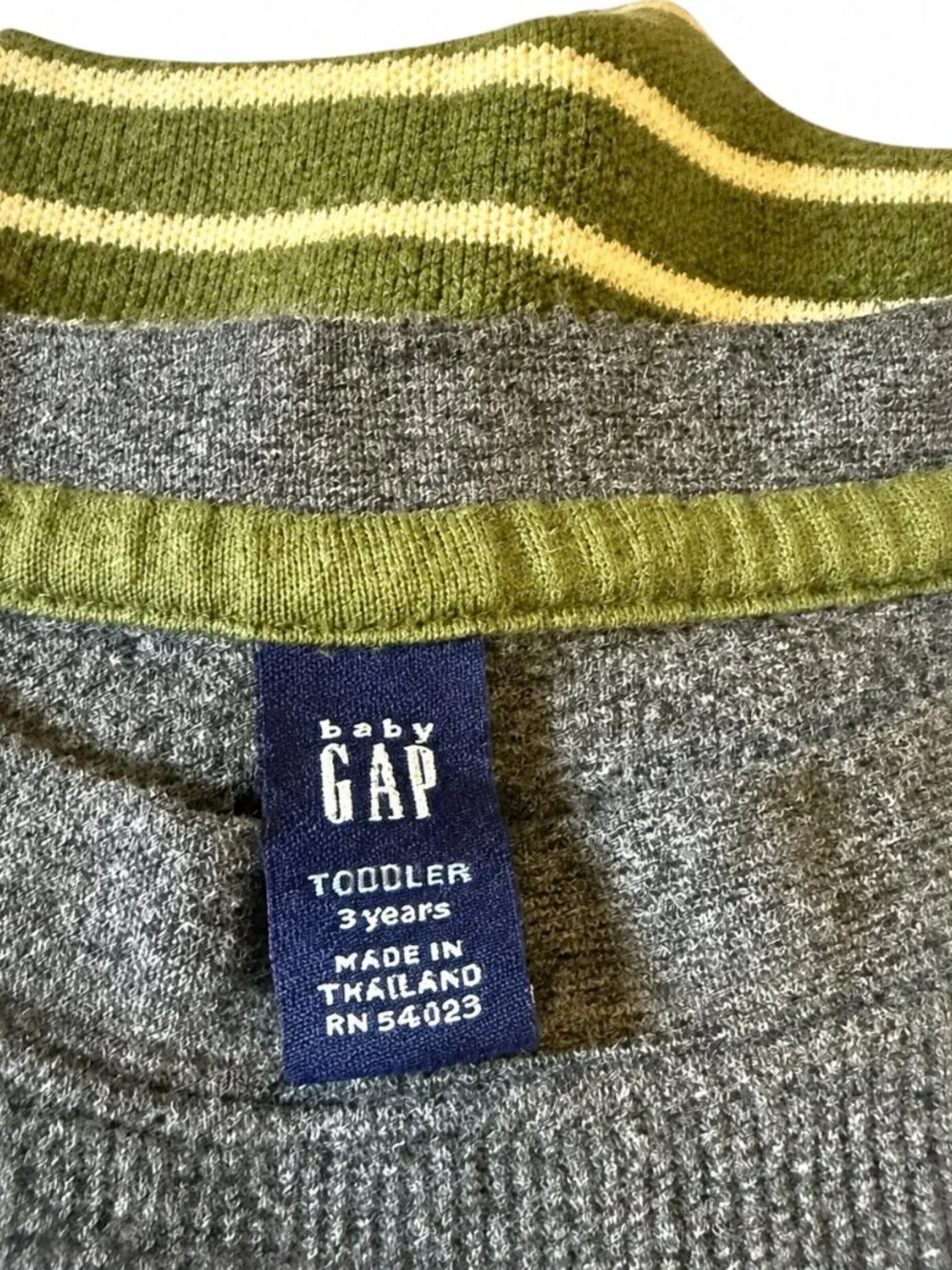 Baby Gap Toddler Striped Knit Sweater | Gray & Olive Green | Size 3 Years